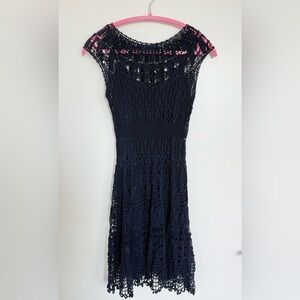 Polo Ralph Lauren Navy Crochet Prairie Cottagecore Fairycore Dress size S